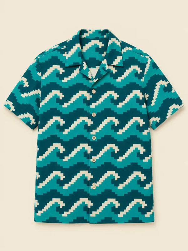 8-Bit Swell Camp Shirt, flat-lay product photo