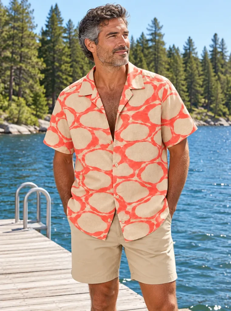 Coral Caustics Camp Shirt, worn at the pool