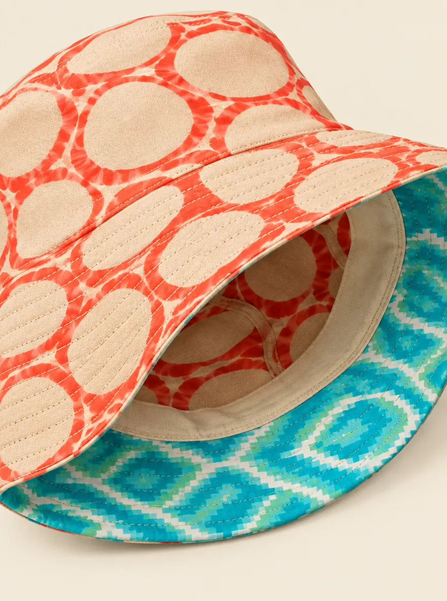 Coral Caustics / Low-Res Lagoon Reversible Bucket Hat, close-up detail