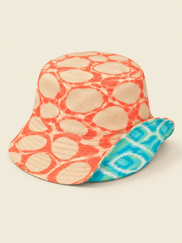 Coral Caustics / Low-Res Lagoon Reversible Bucket Hat, flat-lay product photo