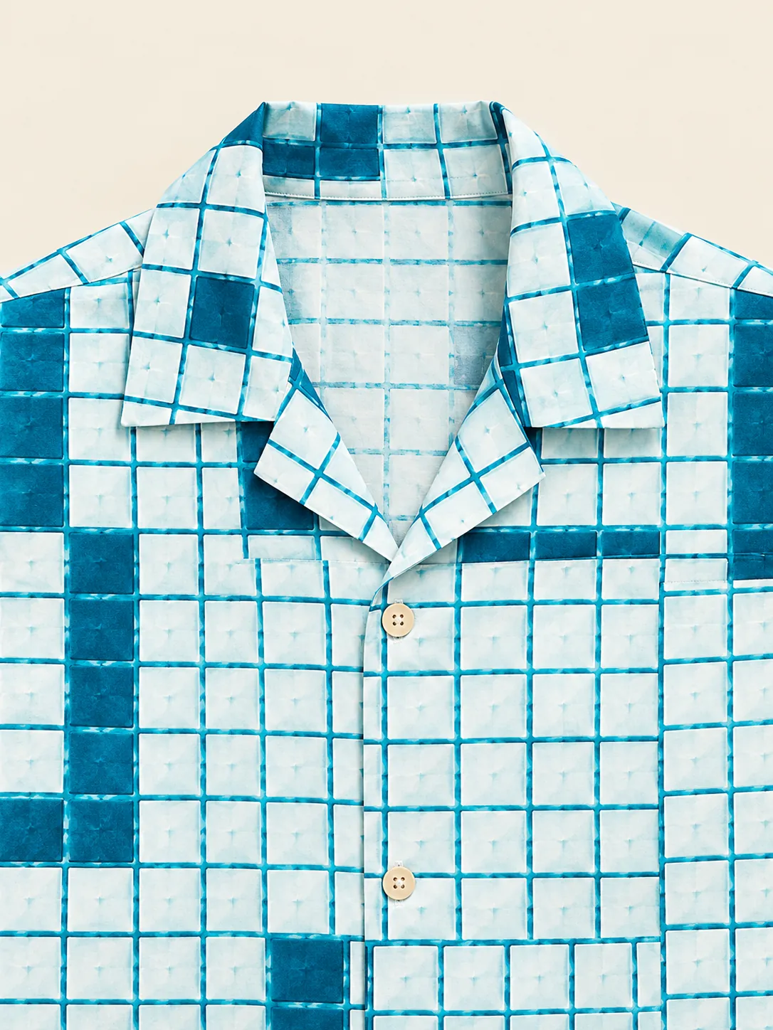Deep End Tiles Long-Sleeve Camp Shirt, close-up detail