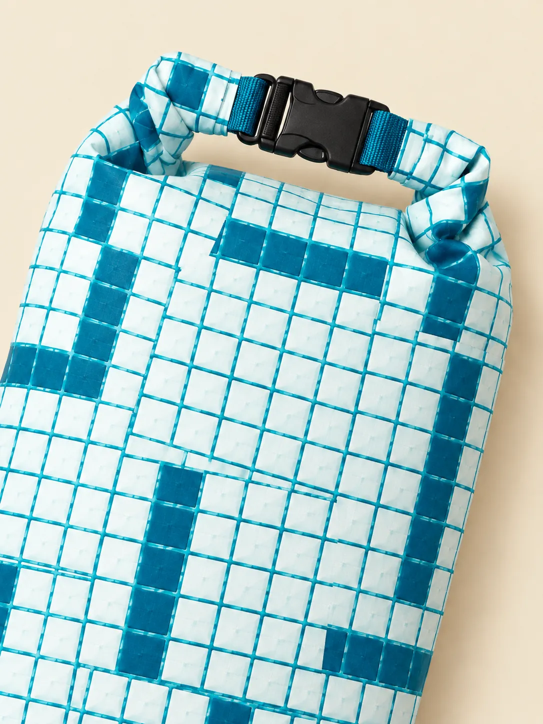 Deep End Tiles Roll-Top Dry Pouch, close-up detail