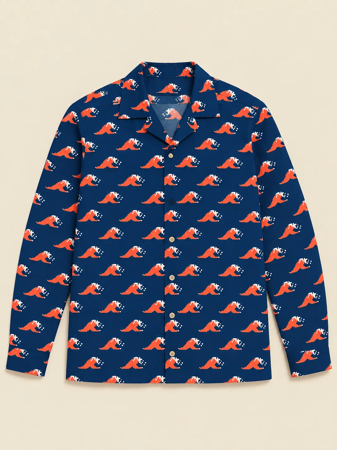 Dither Break Long-Sleeve Camp Shirt, flat-lay product photo