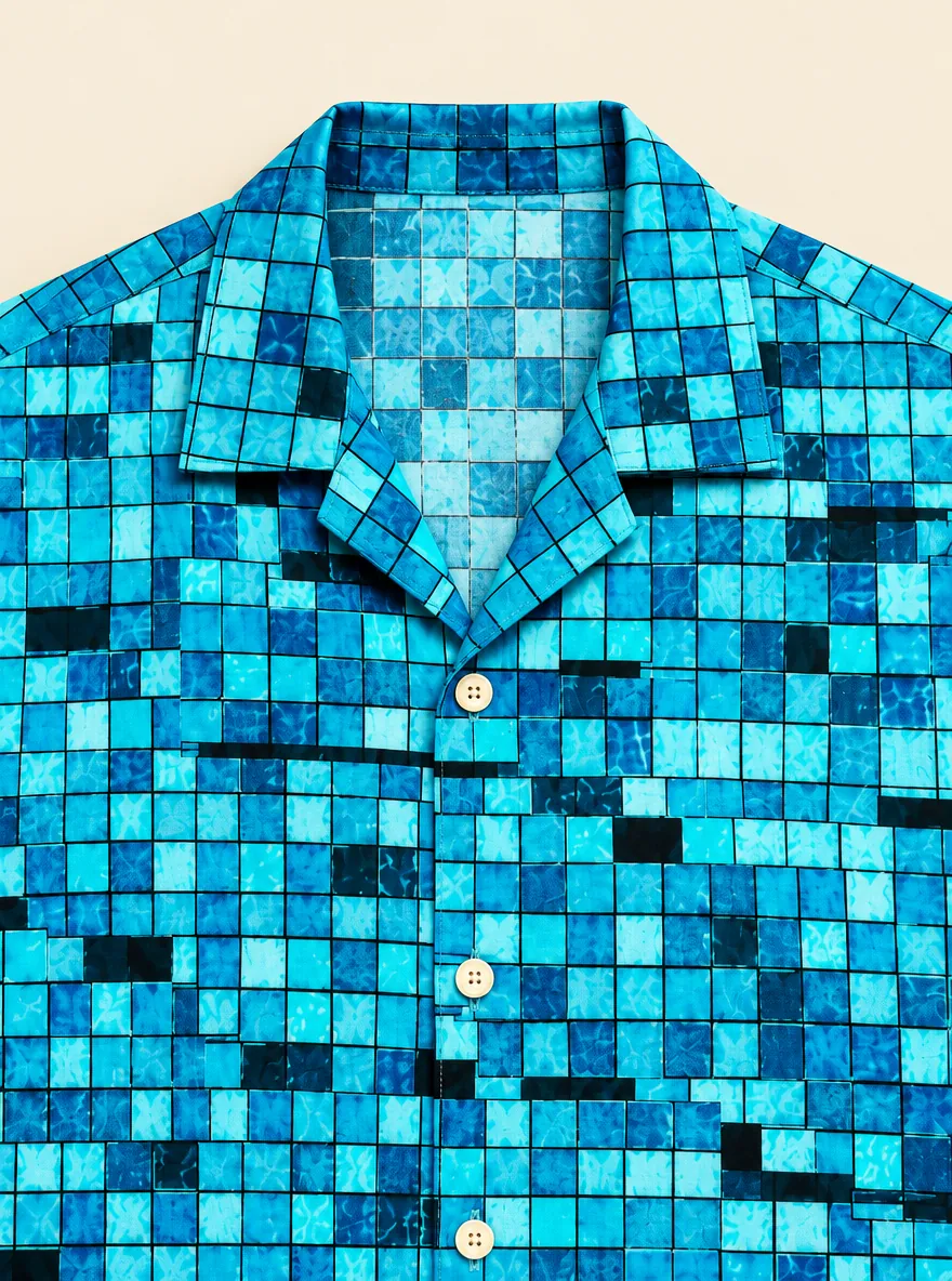 Grout Glitch Camp Shirt, close-up detail