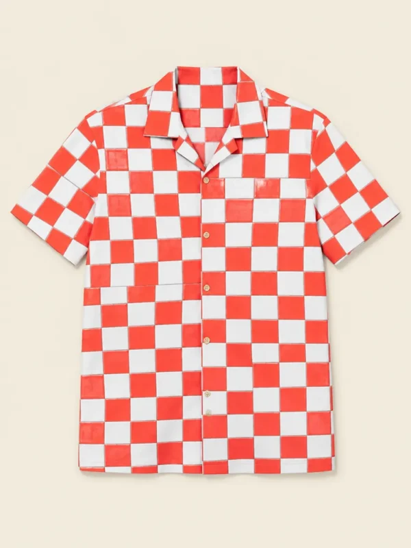 Kiosk Check Camp Shirt, flat-lay product photo