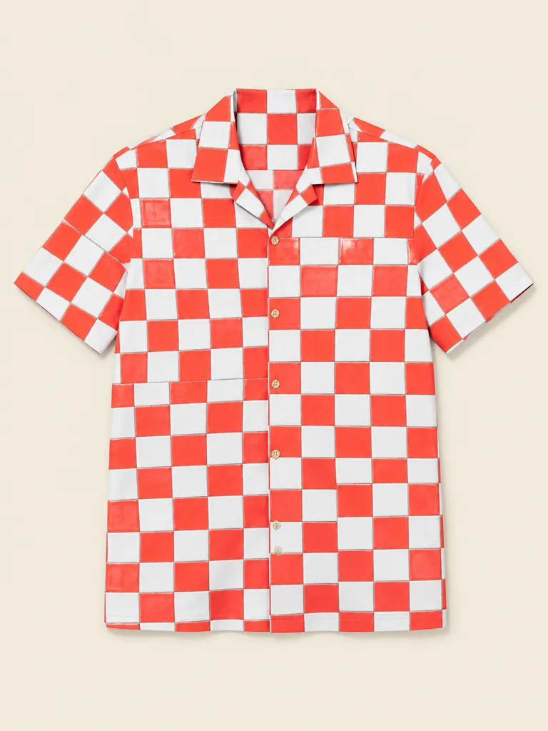 Kiosk Check Camp Shirt, flat-lay product photo