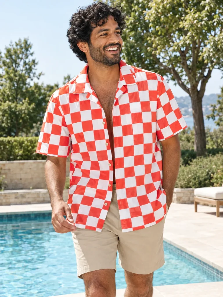 Kiosk Check Camp Shirt, worn at the pool