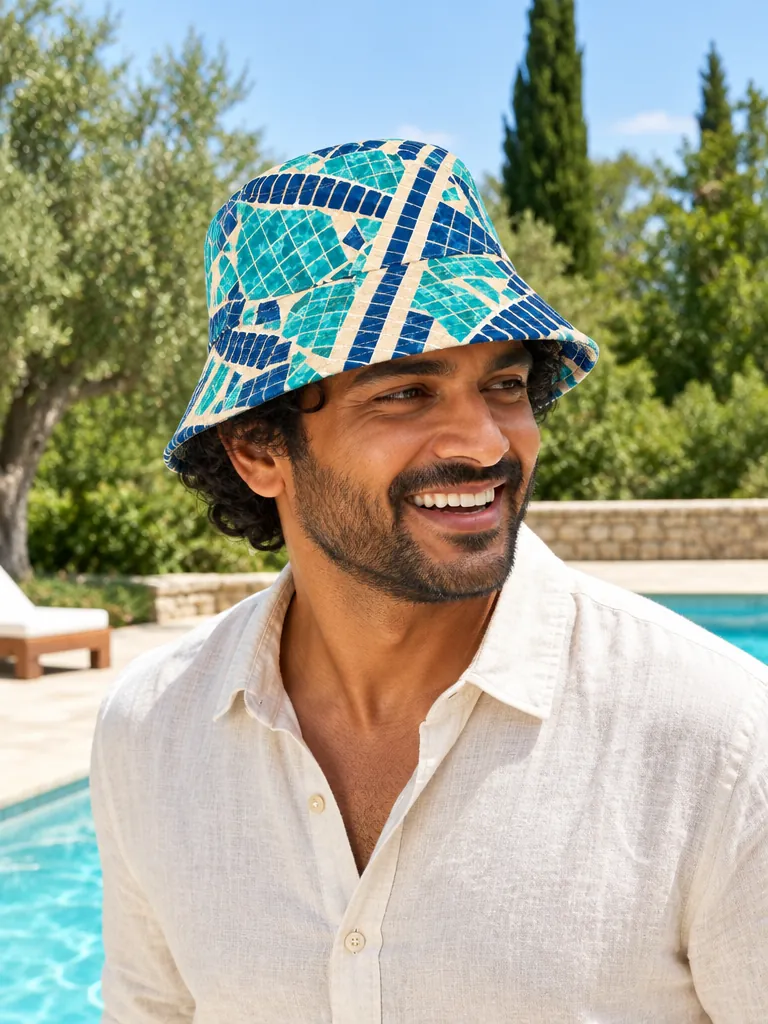 Lane Mosaic Bucket Hat, worn at the pool
