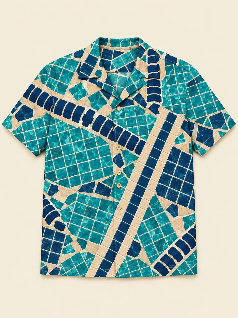 Lane Mosaic Camp Shirt, flat-lay product photo