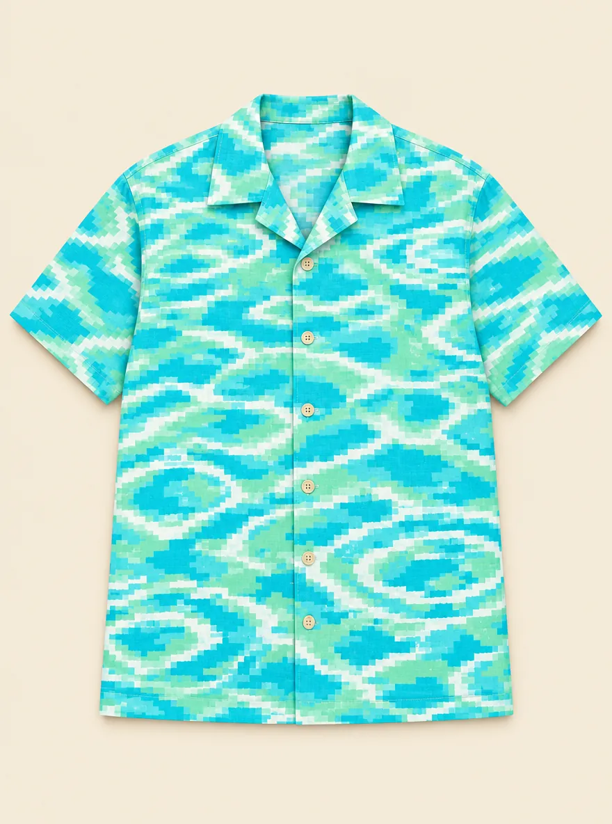 Low-Res Lagoon Camp Shirt, flat-lay product photo
