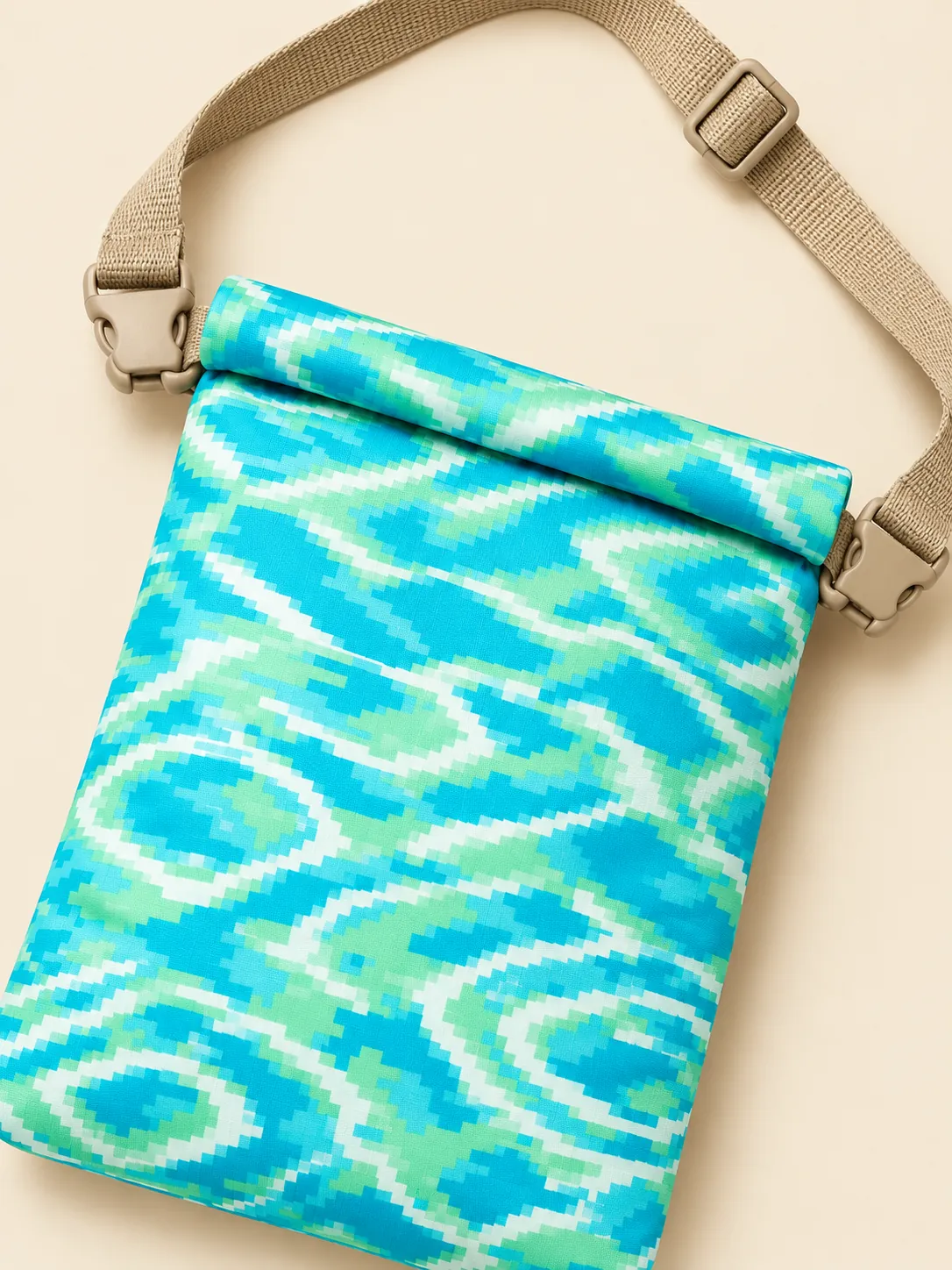 Low-Res Lagoon Crossbody Dry Pouch, close-up detail