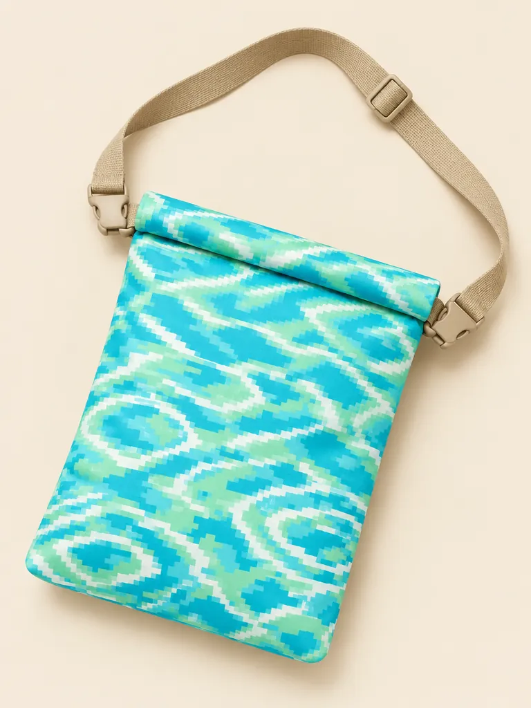 Low-Res Lagoon Crossbody Dry Pouch, flat-lay product photo