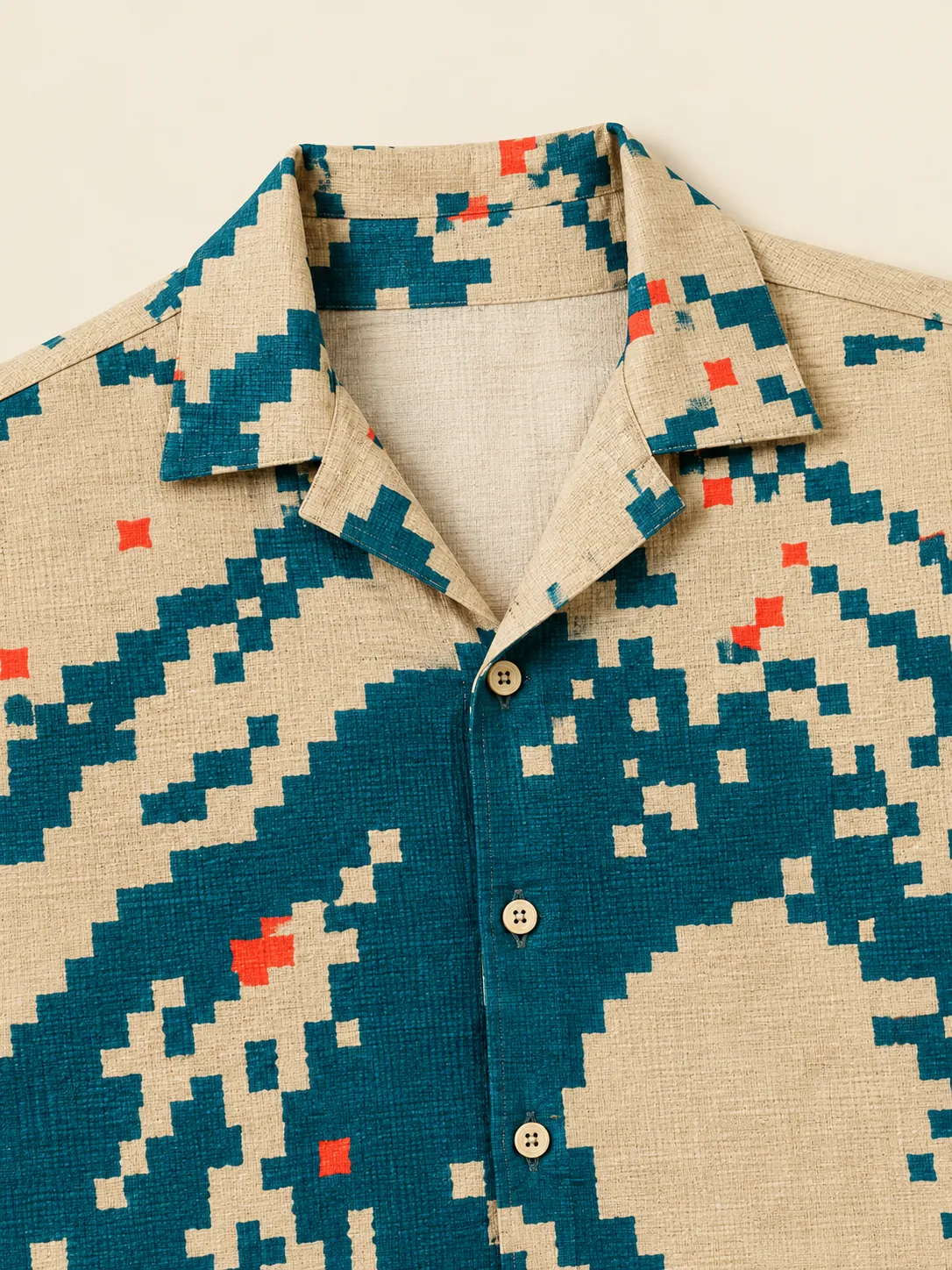 Pixel Wipeout Camp Shirt, close-up detail