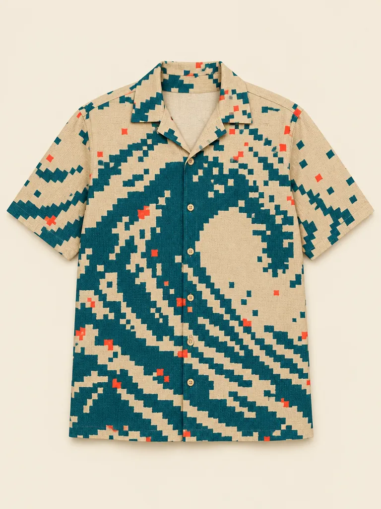 Pixel Wipeout Camp Shirt, flat-lay product photo