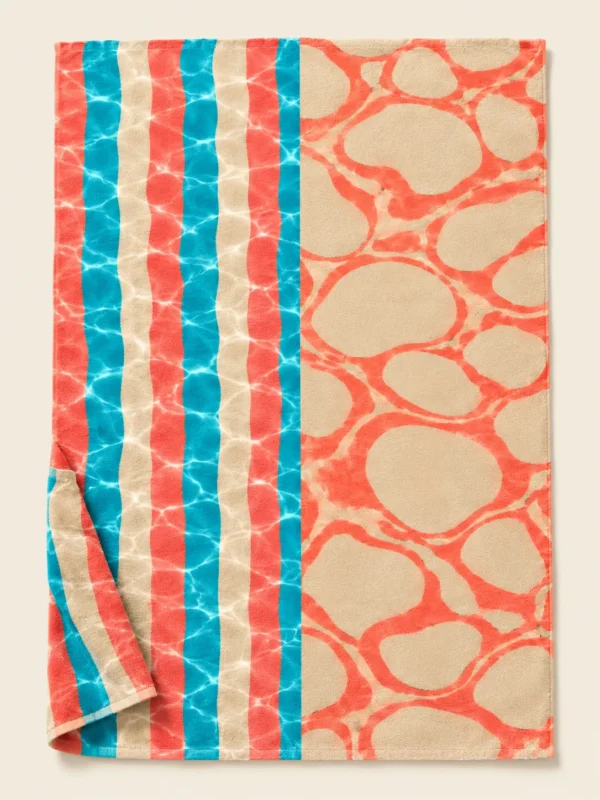 Refraction × Coral Caustics Split Beach Towel, flat-lay product photo