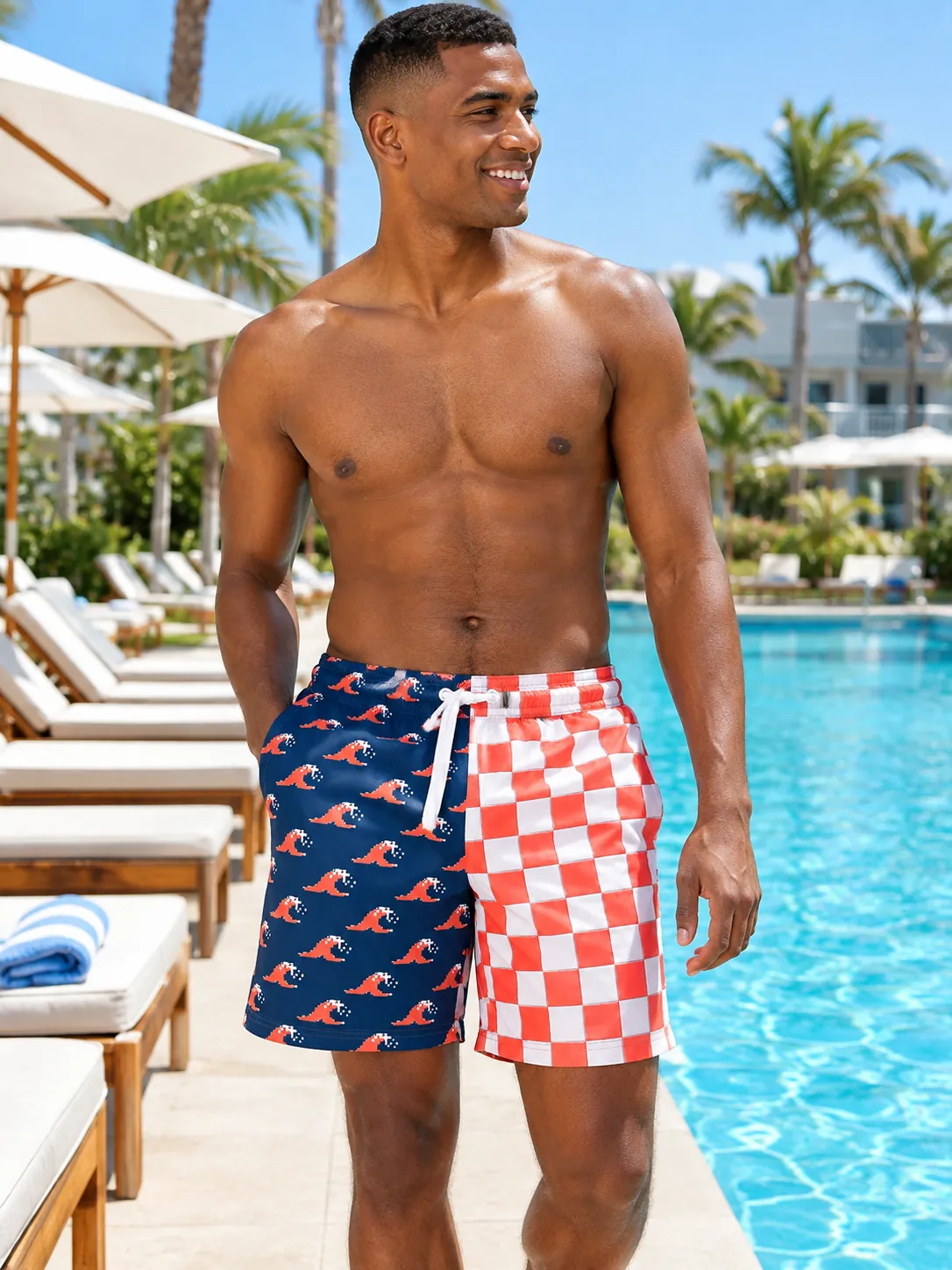 The Deep End Split Swim Short, worn at the pool