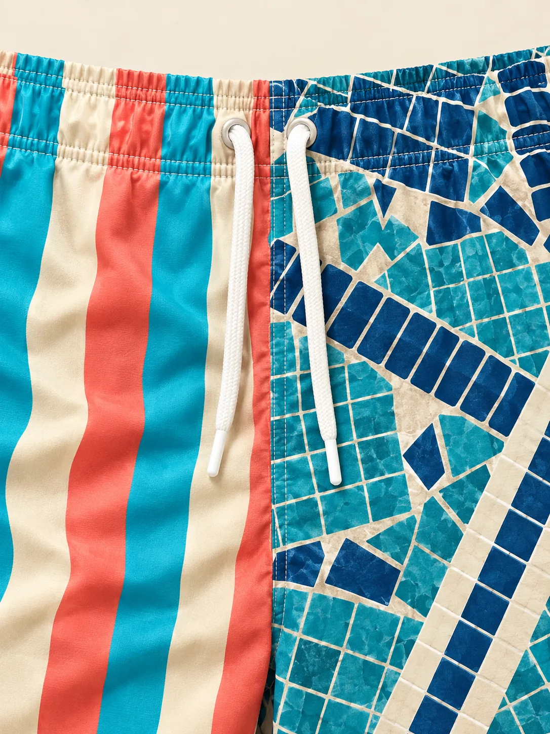 The Snack Bar Split Swim Short, close-up detail